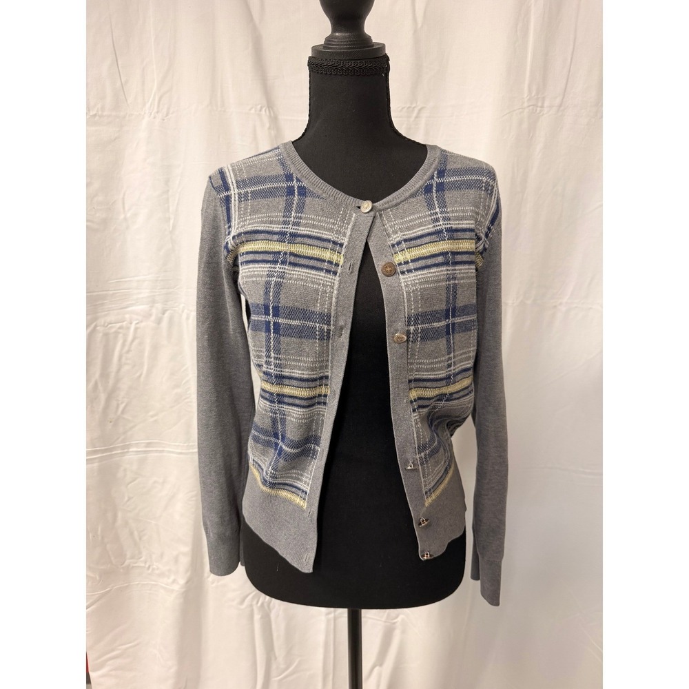 Y2K Vintage 90s Tommy Hilfiger Grey Plaid Cardigan Clueless Preppy Academia S